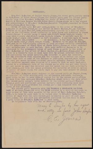 Primary view of object titled '[Land Sale Memorandum]'.