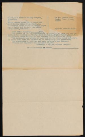 [Document Relating to Ballinger & Abilene Railway Company vs. Hattie Irvine et al., December, 1908]