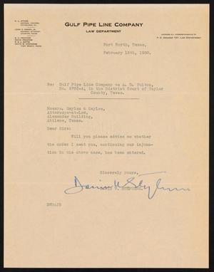 [Letter from David W. Stephens to Sayles & Sayles, February 12,1930]