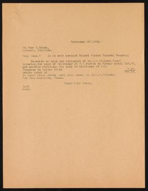 [Letter from John Sayles to Jake L. Hamon Jr., September 27, 1928]