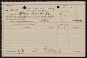 [Receipt for Abilene City Taxes, 1909]
