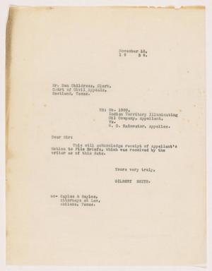[Letter from Gilbert Smith to Dan Childress, November 18,1939]