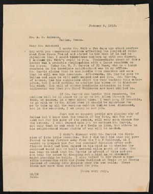 [Letter from Henry Sayles to A. M. Acheson, January 9, 1912]