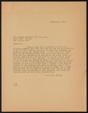[Letter from Perry Sayles to Lincoln National Life Insurance Company, January 11, 1935]