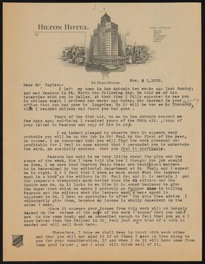 [Letter from M. B. Wilhoit to John Sayles, November 21, 1932]