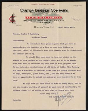 [Letter to Sayles & Bradshaw, September 11,1907]