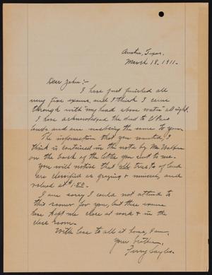 [Letter from Perry Sayles to John Sayles, March 18, 1911]