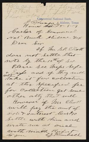 [Letter from Kimbell, L. J. to Commercial National Bank of Abilene, August 9, 1909]