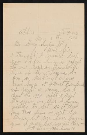 [Letter from J. H. Strong to Henry Sayles, May 9, 1906]