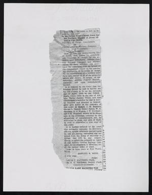 Primary view of object titled '[Clipping: In the United States Circuit Court for the Northern District of Texas sitting at Fort Worth.]'.