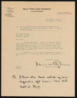 [Letter from David W. Stephens to John Sayles, September 15, 1931]