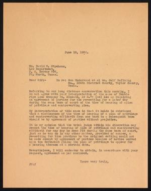 [Letter from John Sayles to David W. Stephens, June 18, 1932]