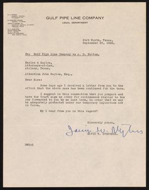[Letter from David W. Stephens to John Sayles, September 20,1928]