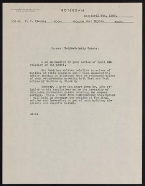 Primary view of object titled '[Letter from Jack Sayles to F. F. Claunts, April 8, 1940]'.