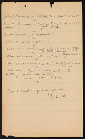 [Notes Discussing Jake L. Hamon Jr. vs. United States Torpedo Company, June 21, 1925]