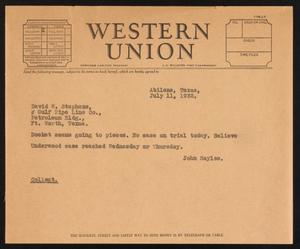 [Letter from John Sayles to David W. Stephens, July 11, 1932]