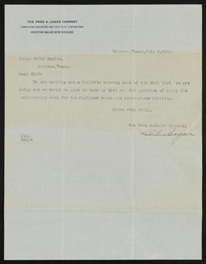 [Letter from R. C. Reagan to Henry Sayles, July 2,1909]