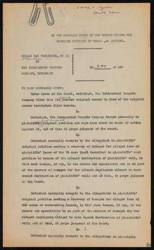 Primary view of object titled '[Cause No. 844: Defendant's Second Amended Original Answer]'.