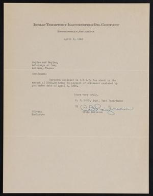 [Letter from C. F. Rayburn and R. F. Rood to Sayles & Sayles, April 9, 1940]