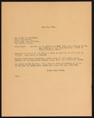 [Letter from John Sayles to David W. Stephens, May 18,1931]