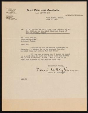 [Letter from David W. Stephens to John Sayles, June 1,1931]