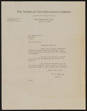 [Letter from H. W. Backes to Perry Sayles, March 21,1935]