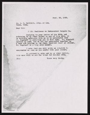 [Letter from John Sayles to G. C. Spillers, September 29,1925]