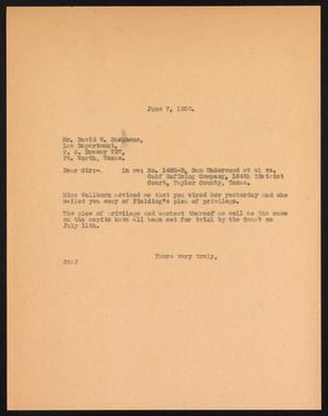 [Letter from John Sayles to David W. Stephens, June 7,1932]