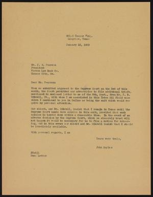[Letter from John Sayles to J. E. Pearson, January 13, 1933]