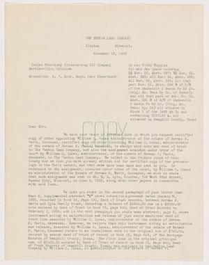 [Letter from Wayman Gracey to Indian Territory Illuminating Oil Company, November 18, 1939]