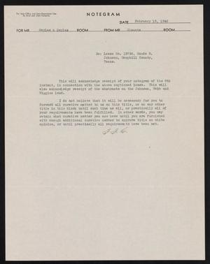 [Letter from F. F. Claunts to Sayles & Sayles, February 13, 1940]