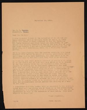 [Letter from Perry Sayles to R. H. Reaves, September 19, 1936]