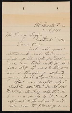 [Letter from R. H. Reaves to Perry Sayles, January 18, 1919]