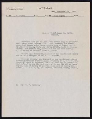 [Letter from Jack Sayles to J. W. Glahn, November 1, 1939]