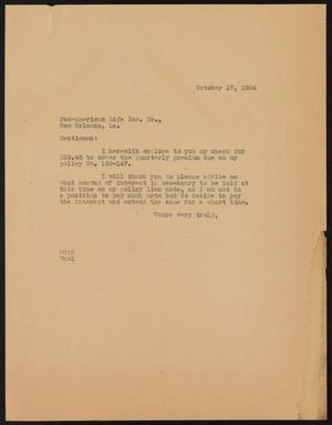 [Letter from Perry Sayles to Pan-American Life Insurance Company, October 17, 1934]
