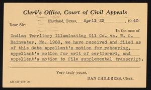 [Letter from Dan Childress to Sayles & Sayles, April 25,1940]