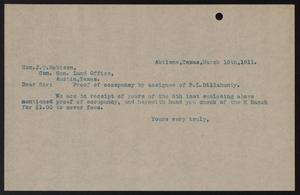 [Letter to J. T. Robison, March 10, 1911]