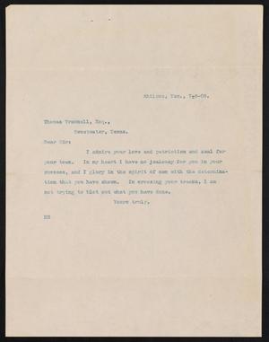 [Letter from Henry Sayles to Thomas Trammell, July 6,1909]