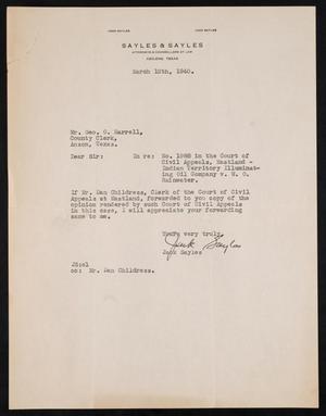 [Letter from Jack Sayles to George O. Harrell, March 12,1940]