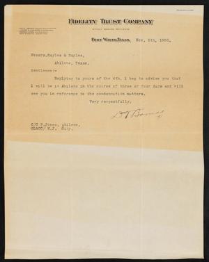 [Letter from D. T. Bomar to Sayles & Sayles, November 5,1908]