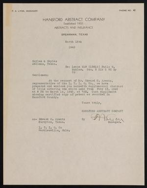 [Letter from P. A. Lyon to Sayles & Sayles, March 15,1940]