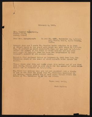 [Letter from Jack Sayles to Mrs. Raymond Sprayberry, February 4, 1941]