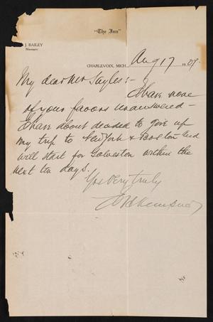 Primary view of object titled '[Letter to Mr. Sayles, August 17, 1909]'.