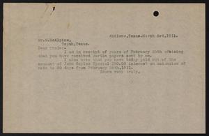 [Letter to M. McAlpine, March 3, 1911]