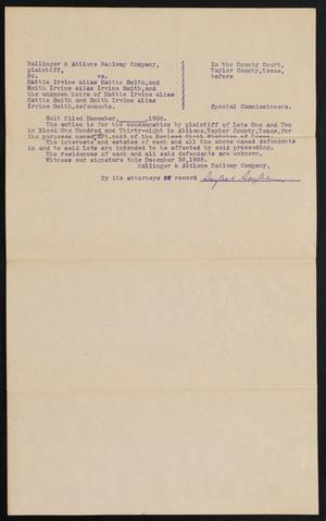 Primary view of object titled '[Action in Suit Against Hattie Irvine et al.]'.