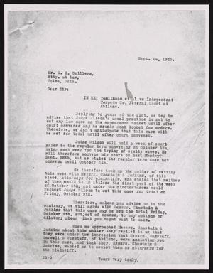 Primary view of object titled '[Letter from John Sayles to G. C. Spillers, September 24, 1925]'.