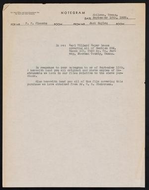 [Letter from Jack Sayles to F. F. Claunts, September 18, 1939]