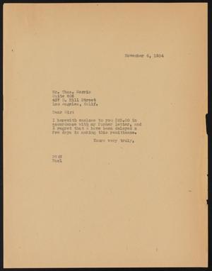 Primary view of object titled '[Letter from Perry Sayles to Thomas Morris, November 6, 1934]'.