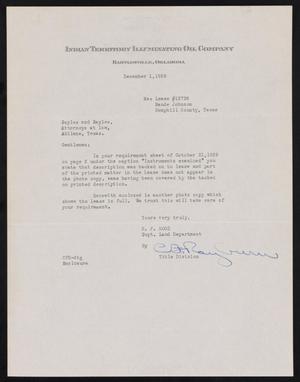 [Letter from R. F. Rood to Sayles & Sayles, December 1,1939]