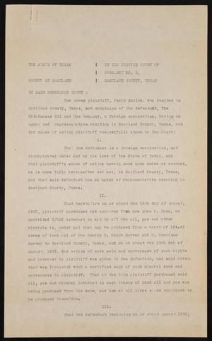 Primary view of object titled '[Petition of Perry Sayles Against Mid-Kansas Oil & Gas Company]'.
